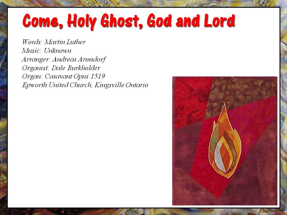 Much of how we sing hymns can be traced back to Martin Luther. The words to today's musical selection were written by Martin Luther and set in a Fugue setting by Andreas Armsdoff (1670-1699). Played by Dale Burkholder