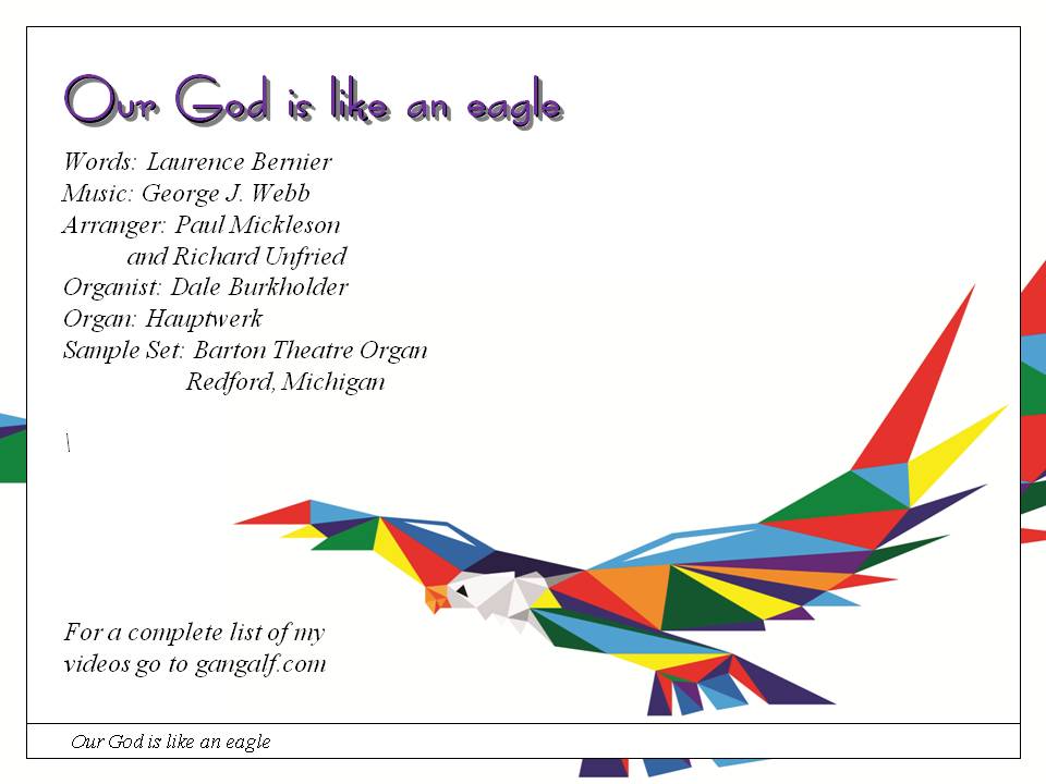 No list of UFMCC hymns is complete without including "Our God is like an eagle". What a strong affirmation of the motherhood of God. Today we include the "unofficial" 5th verse.... Our God both male and female and neither male or female - Our God is I who am!!!