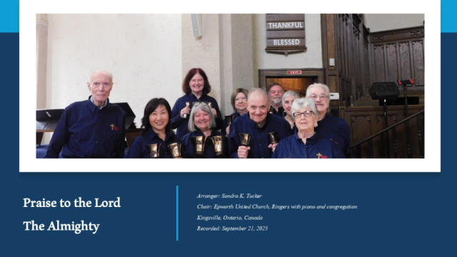 Sondra K. Tucker gave us this exciting arrangement of "Praise to the Lord, the almighty) for handbells, piano, AND congregation. INJoy...