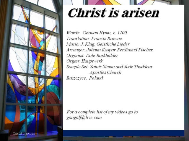 Today I am playing a Polish organ with the 1800's arrangement of the 1100's hymn Christ is arisen in 2021 using an electronic keyboard and a computer. Truly if Christ were not risen, then the world would be lost.